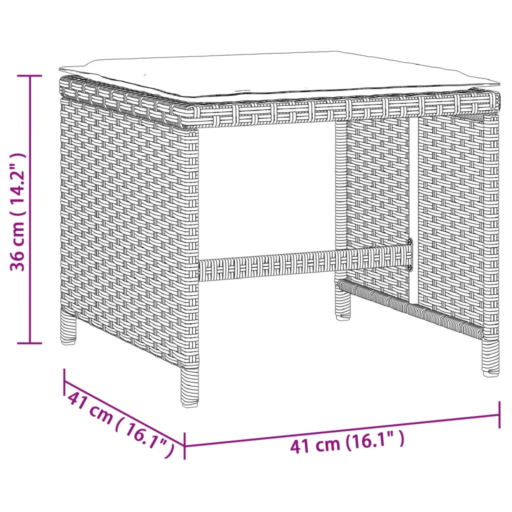 Tuinkrukken 4 st met kussens 41x41x36 cm poly rattan