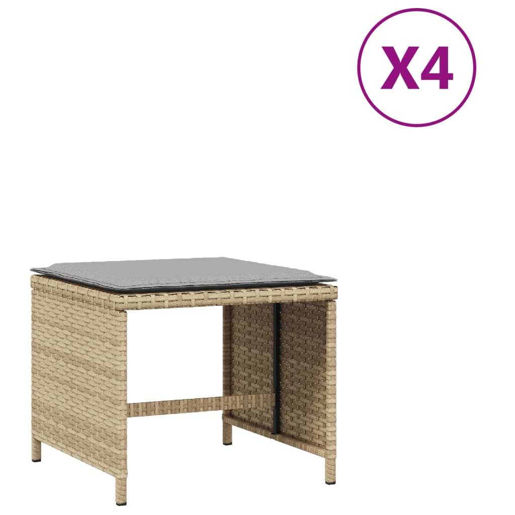 Tuinkrukken 4 st met kussens 41x41x36 cm poly rattan