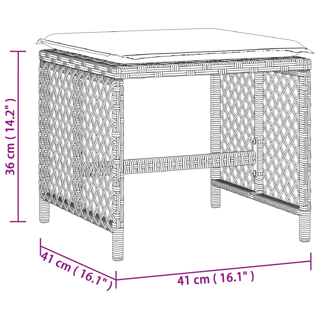 Tuinkrukken 4 st met kussens 41x41x36 cm poly rattan