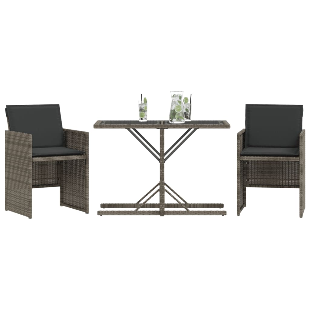 3-delige Bistroset met kussens poly rattan