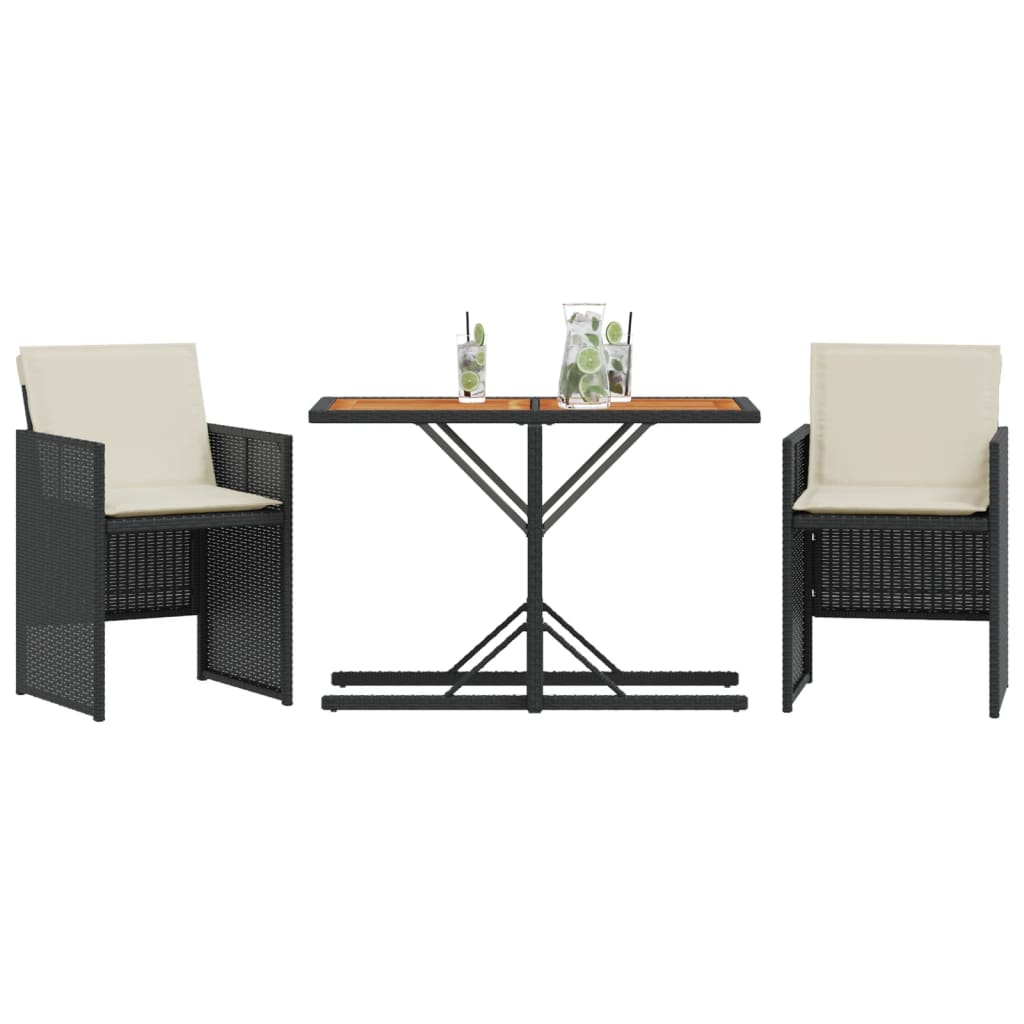 3-delige Bistroset met kussens poly rattan