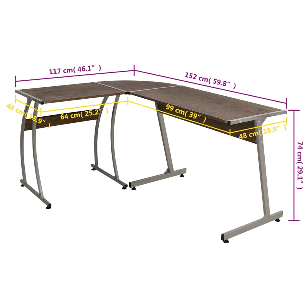 Hoekbureau L-vormig eikenhout