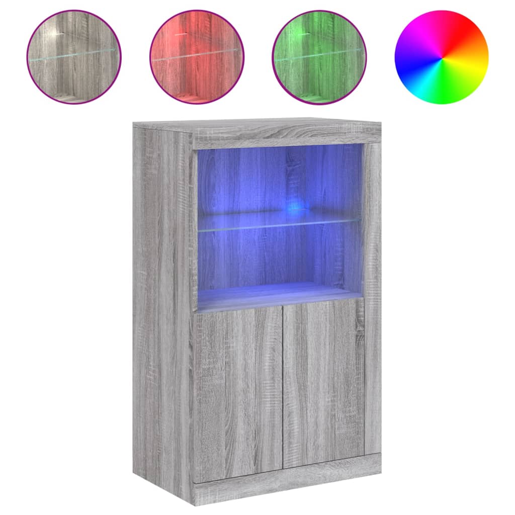 Bijzetkast met LED-verlichting bewerkt hout