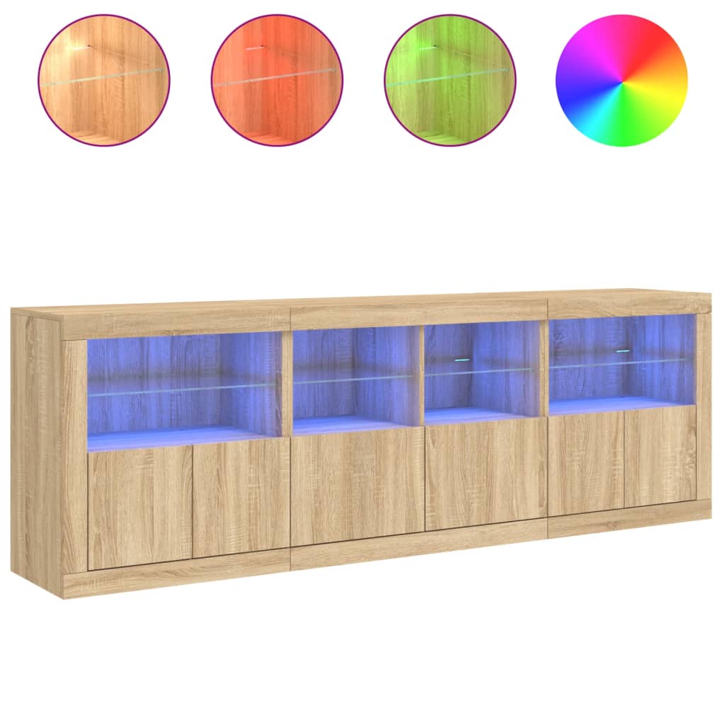 Dressoir met LED-verlichting 202x37x67 cm eikenkleurig