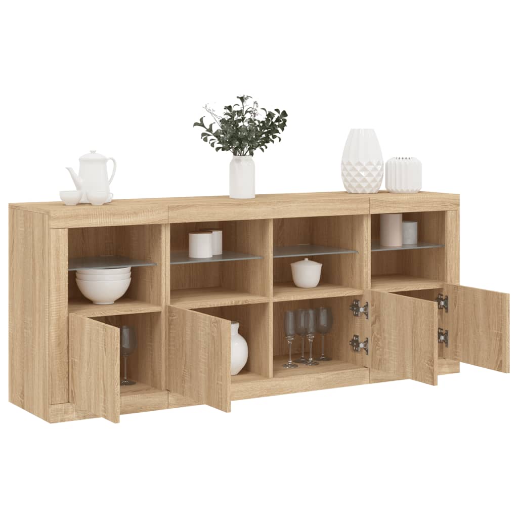 Dressoir met LED-verlichting 163x37x67 cm eikenkleurig