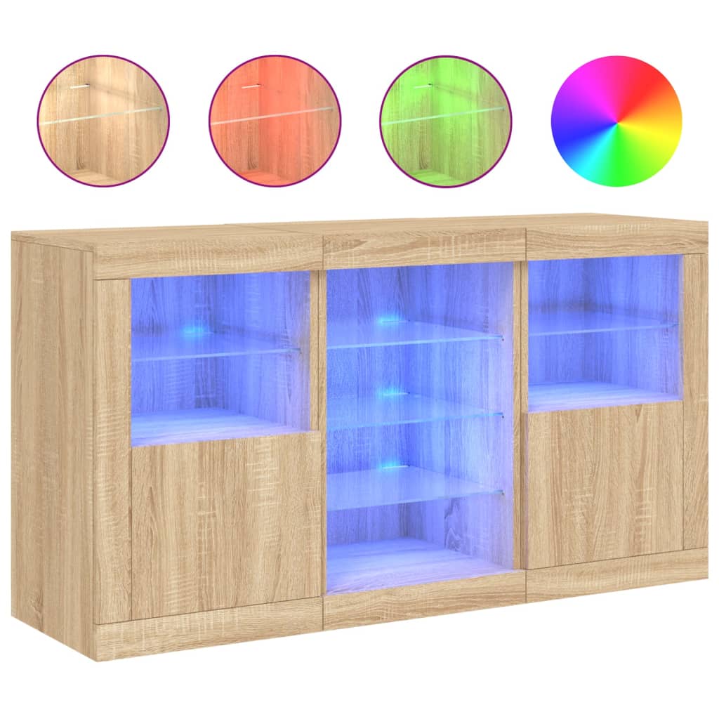 Dressoir met LED-verlichting 123x37x67 cm eikenkleurig