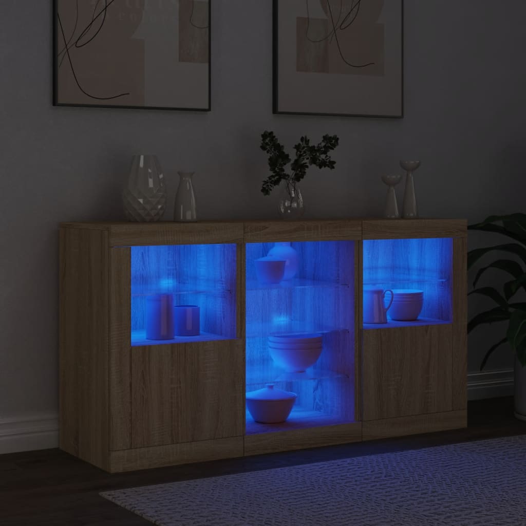 Dressoir met LED-verlichting 123x37x67 cm eikenkleurig