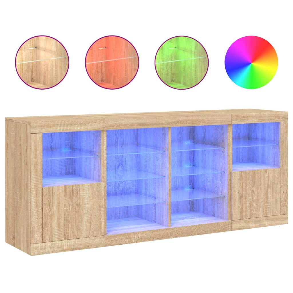 Dressoir met LED-verlichting 163x37x67 cm eikenkleurig