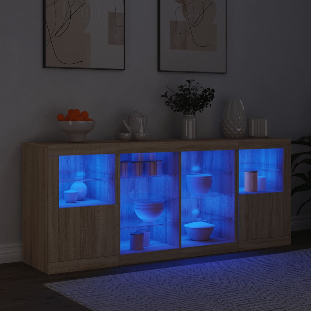 Dressoir met LED-verlichting 163x37x67 cm eikenkleurig