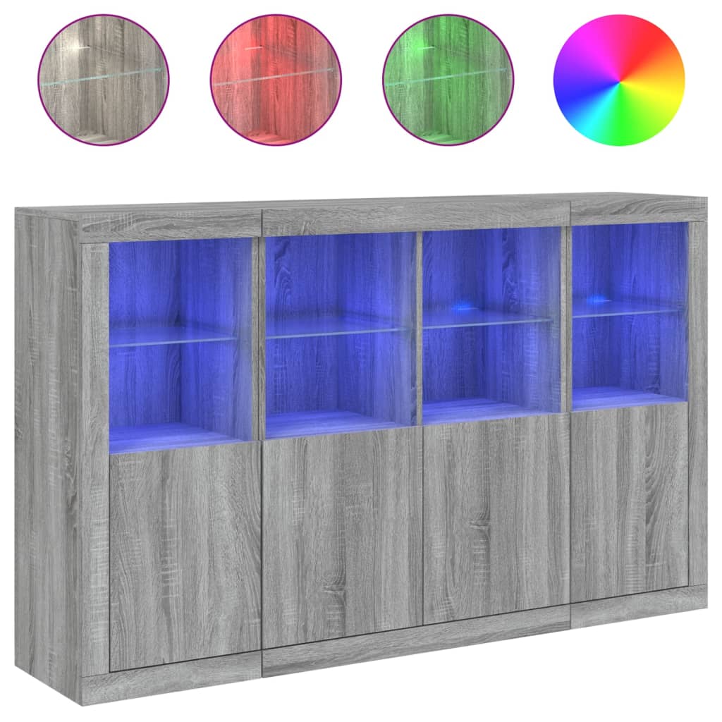 Dressoirs met LED-verlichting 3 st bewerkt hout bruineikenkleur