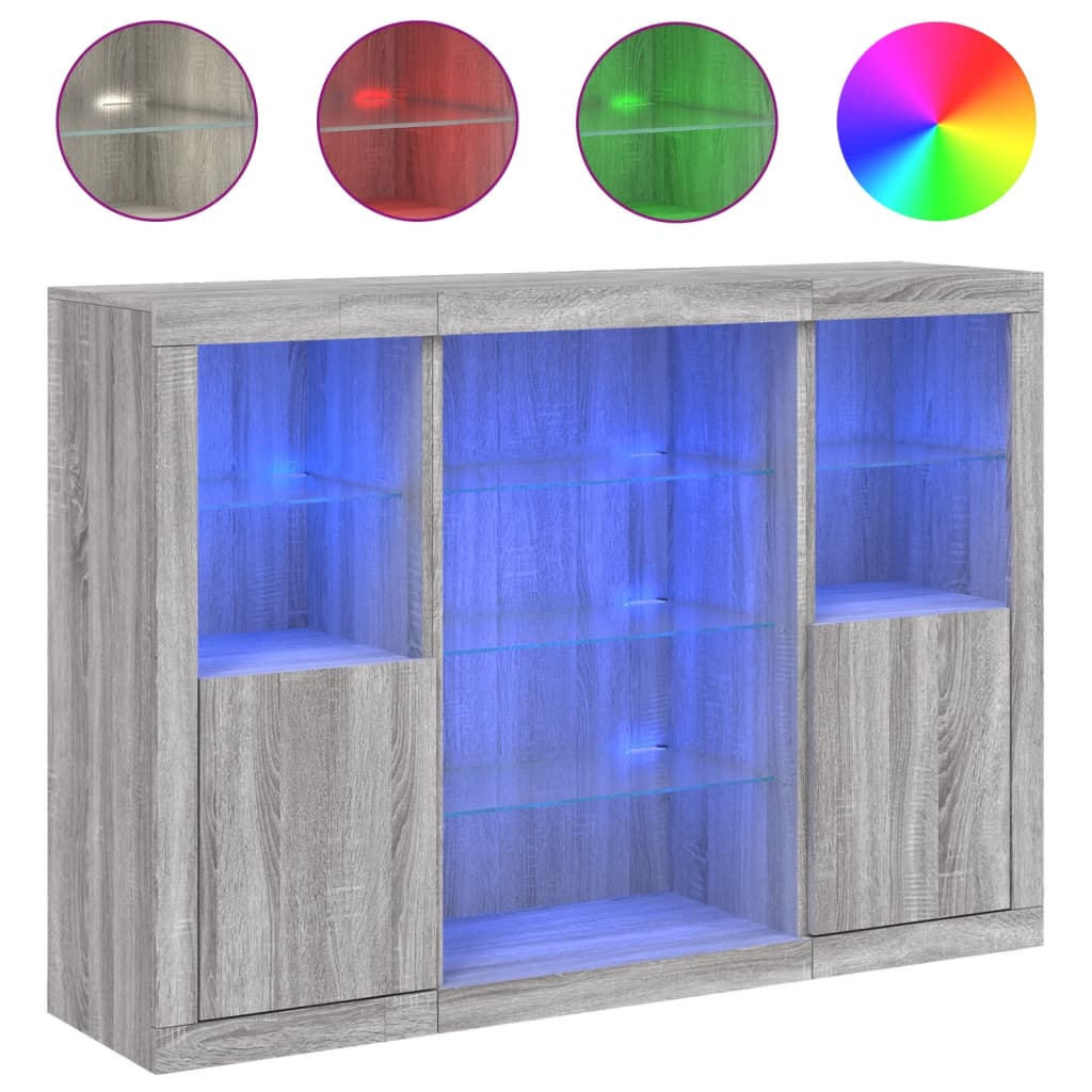 Dressoirs met LED-verlichting 3 st bewerkt hout bruineikenkleur