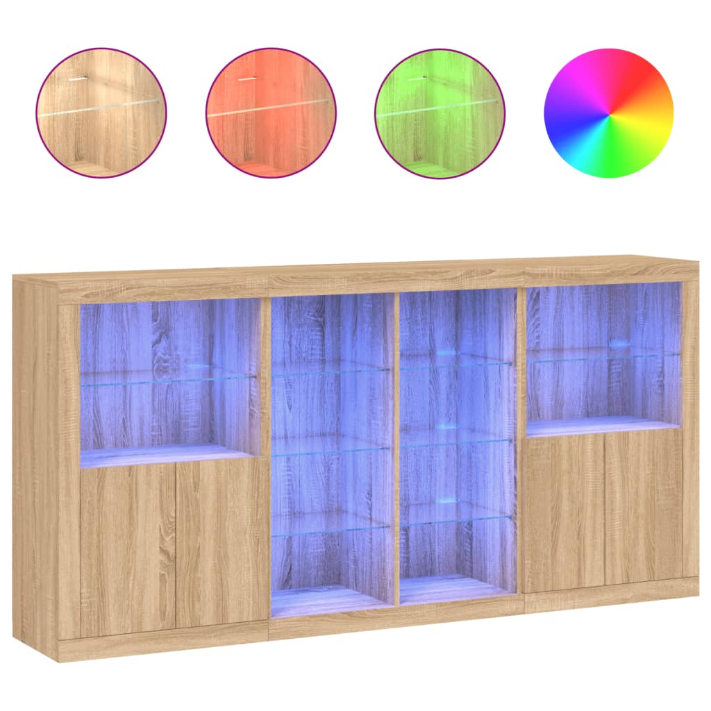 Dressoir met LED-verlichting 202x37x100 cm eikenkleurig