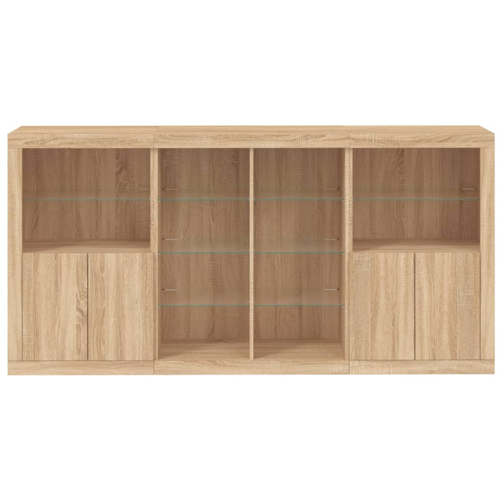 Dressoir met LED-verlichting 202x37x100 cm eikenkleurig