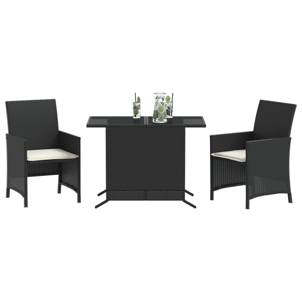 3-delige Bistroset met kussens poly rattan