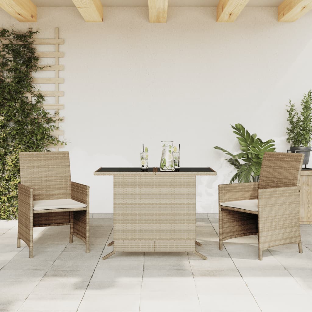 3-delige Bistroset met kussens poly rattan