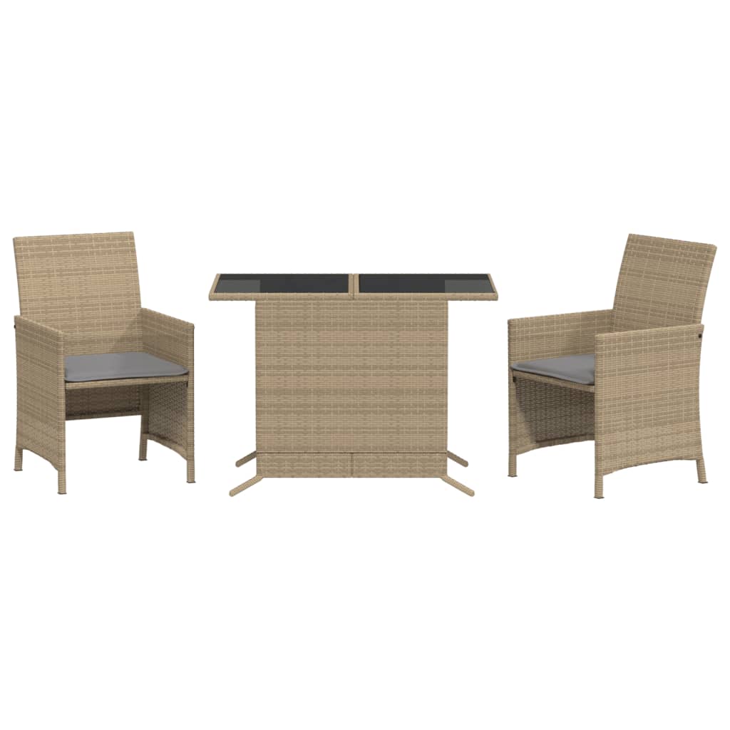 3-delige Bistroset met kussens poly rattan