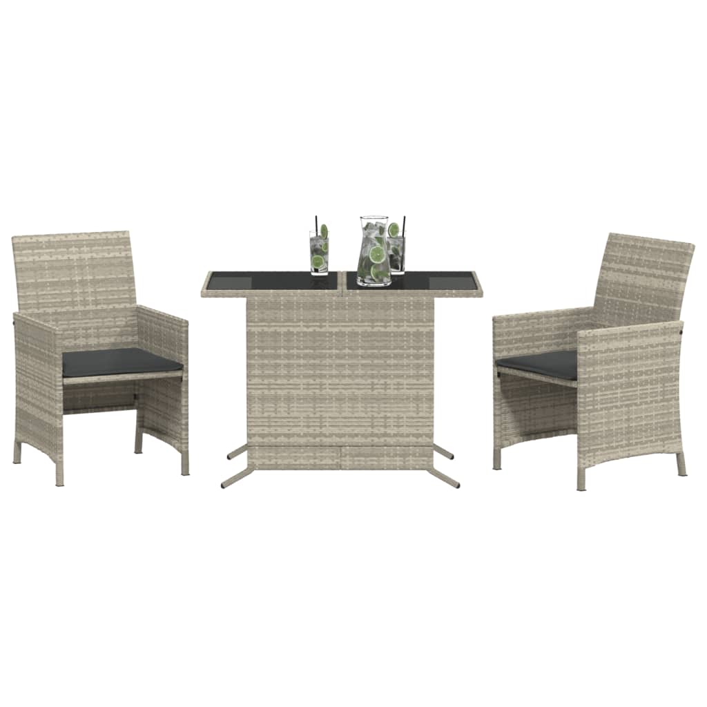 3-delige Bistroset met kussens poly rattan