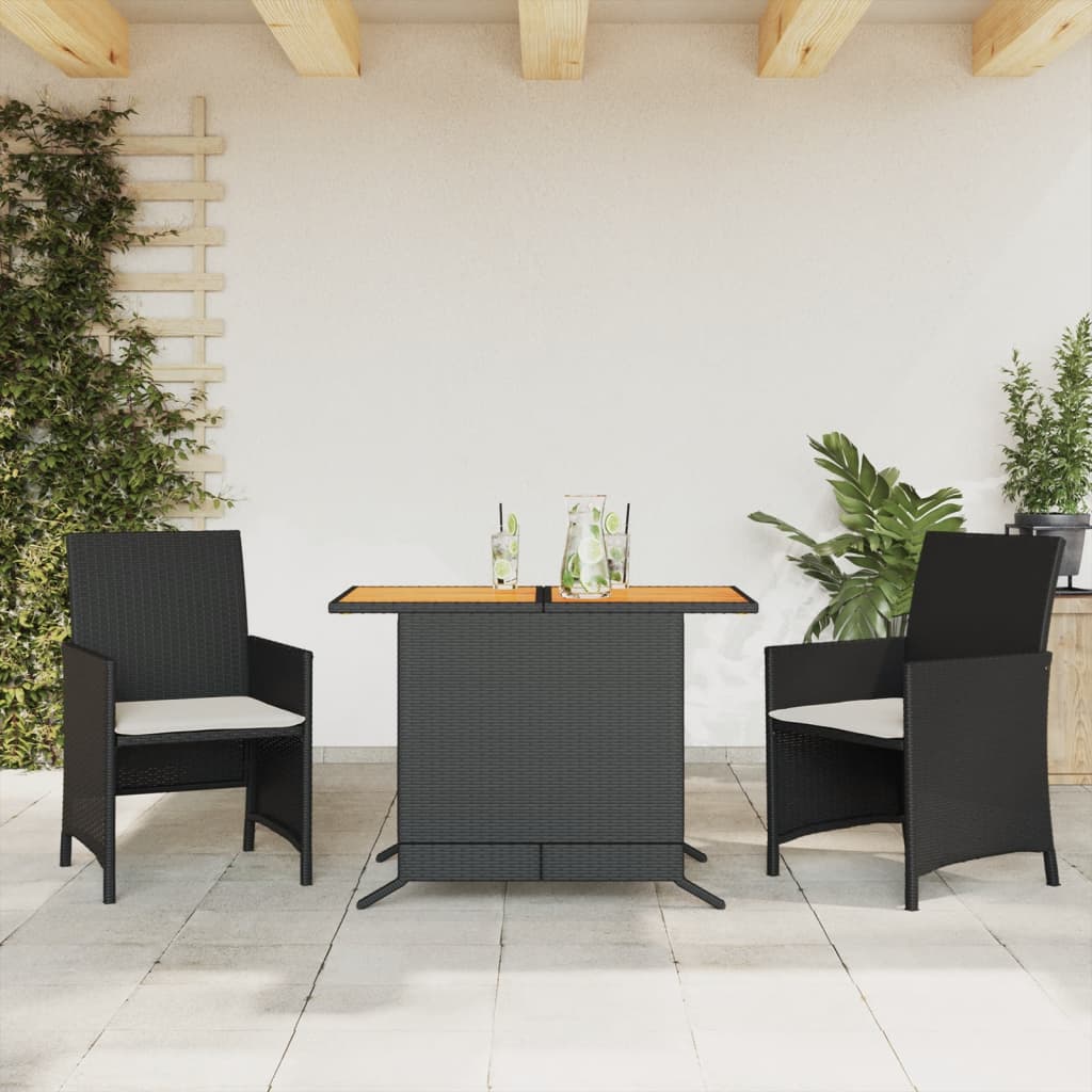 3-delige Bistroset met kussens poly rattan