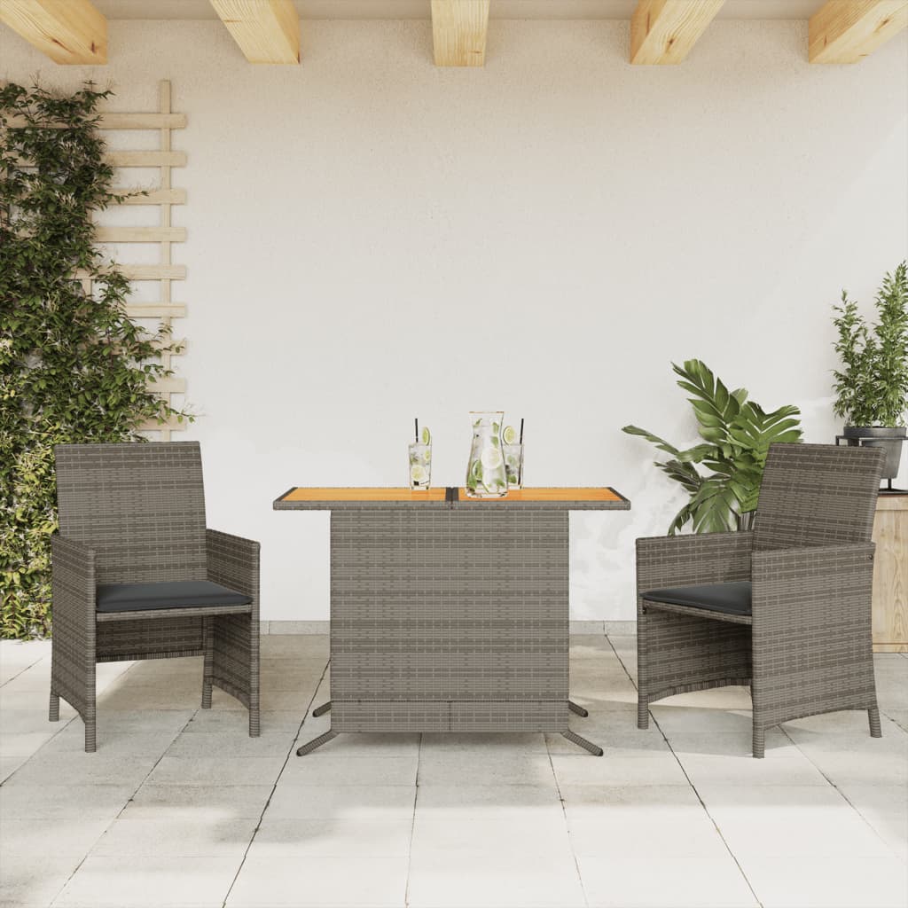 3-delige Bistroset met kussens poly rattan