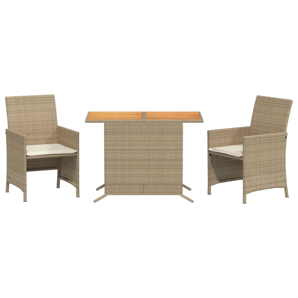 3-delige Bistroset met kussens poly rattan