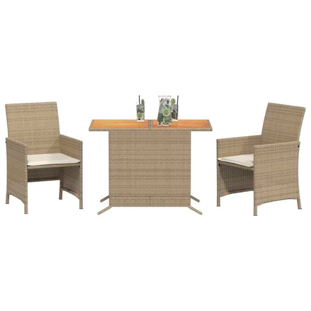 3-delige Bistroset met kussens poly rattan