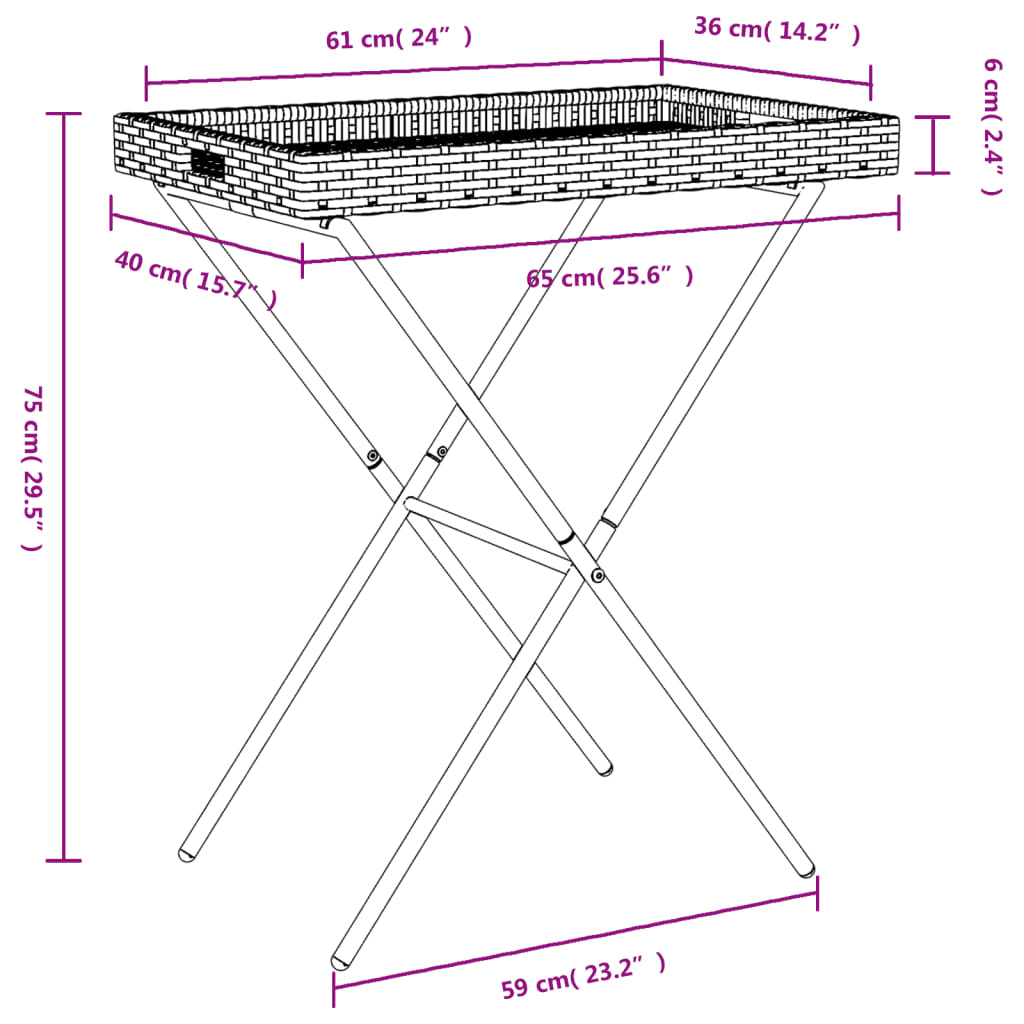 Dienbladtafel inklapbaar 65x40x75 cm poly rattan