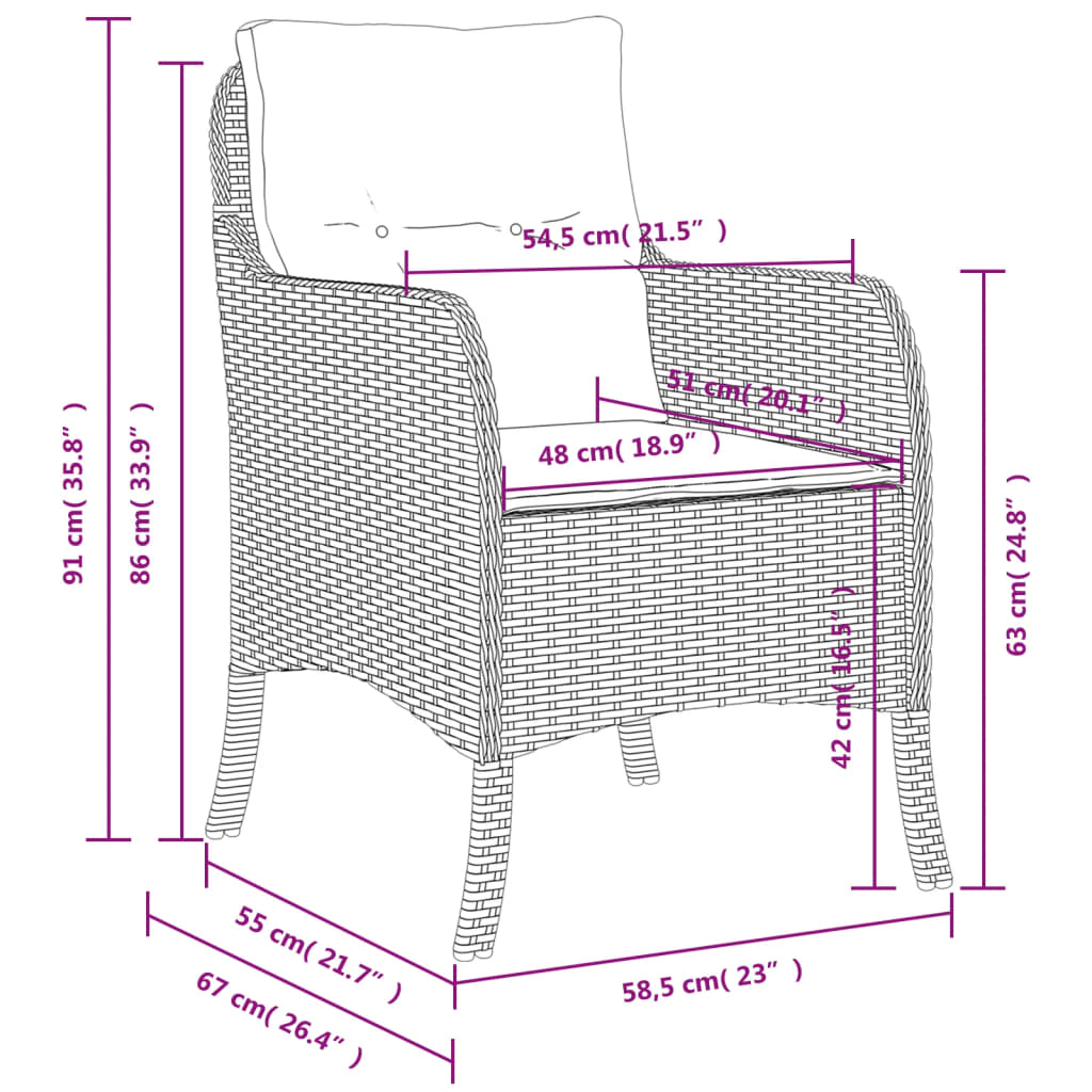 Tuinstoelen 2 st met kussens poly rattan