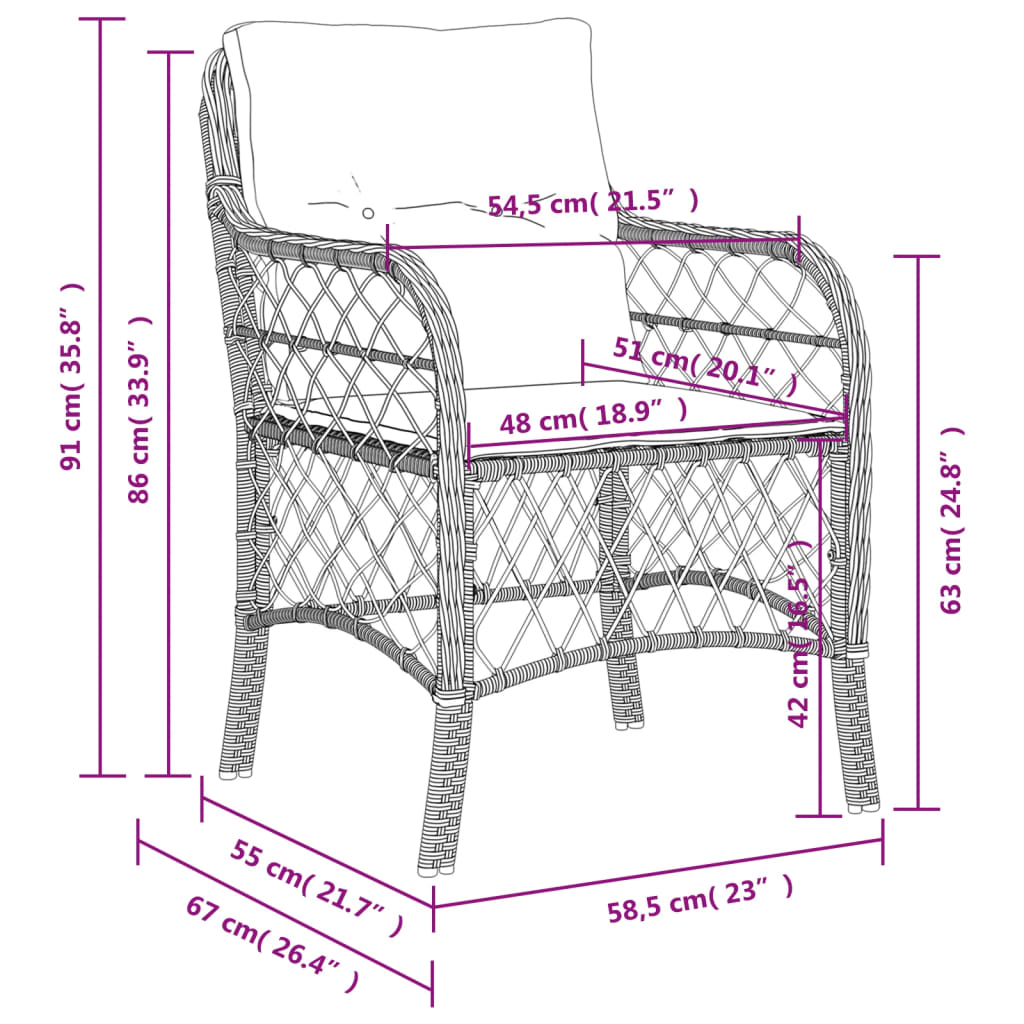 Tuinstoelen 2 st met kussens poly rattan