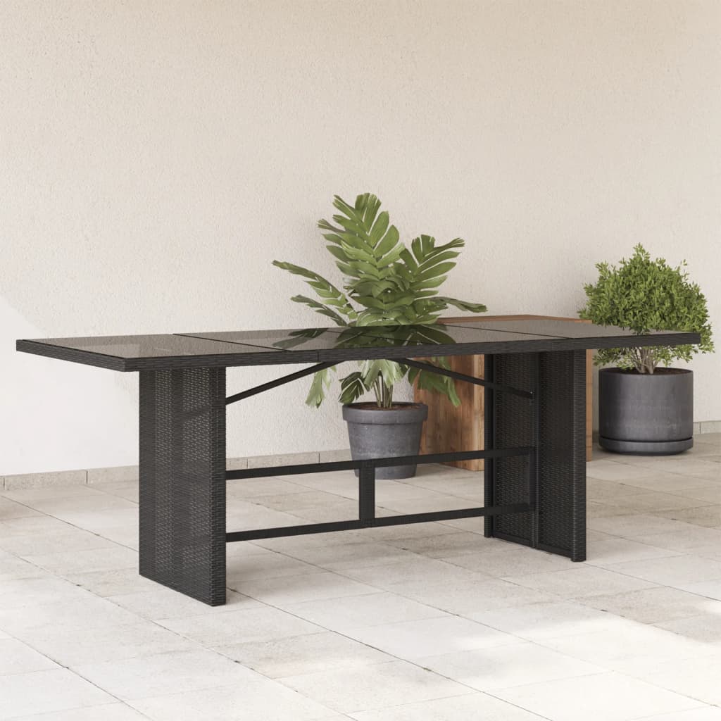 Tuintafel met glazen blad 190x80x74 cm poly rattan