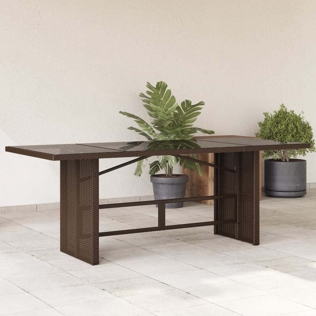 Tuintafel met glazen blad 190x80x74 cm poly rattan