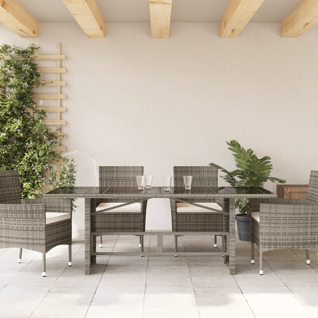 Tuintafel met glazen blad 190x80x74 cm poly rattan