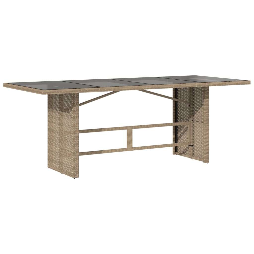 Tuintafel met glazen blad 190x80x74 cm poly rattan