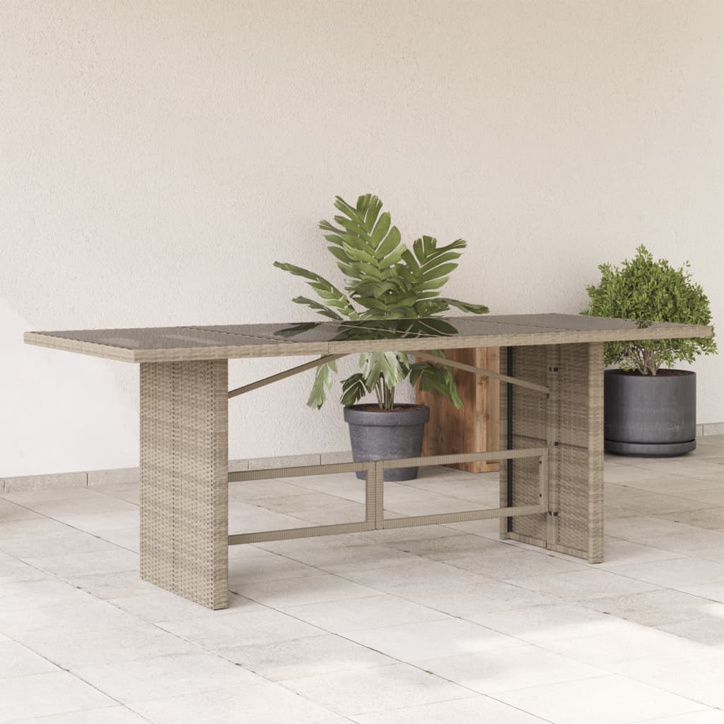 Tuintafel met glazen blad 190x80x74 cm poly rattan