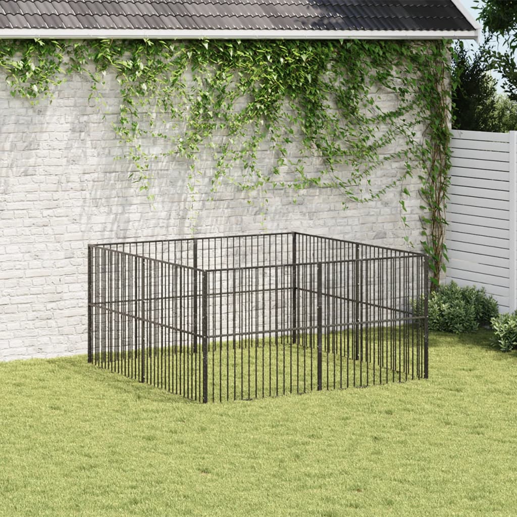 Hondenkennel 4 panelen gepoedercoat staal zwart