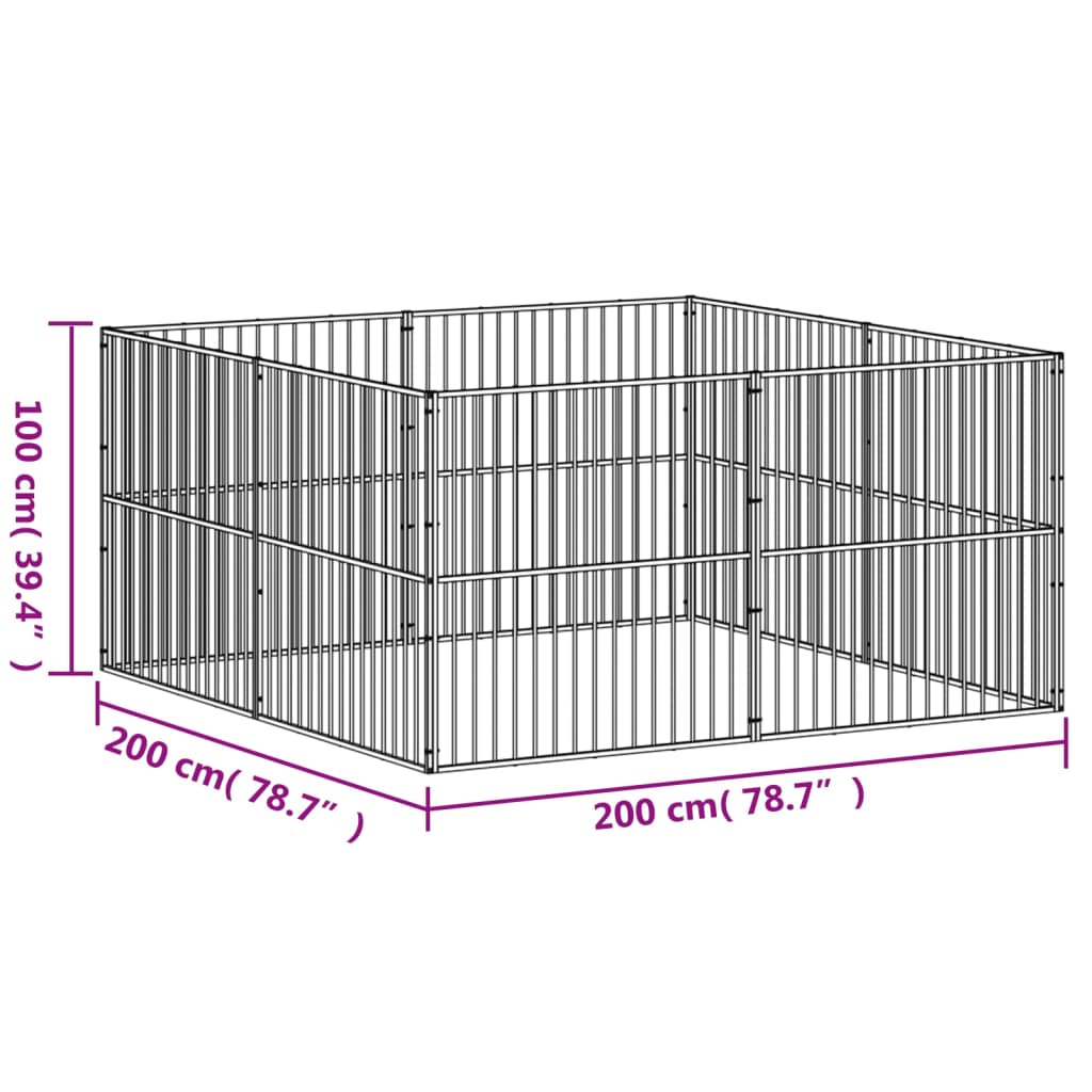 Hondenkennel 4 panelen gepoedercoat staal zwart