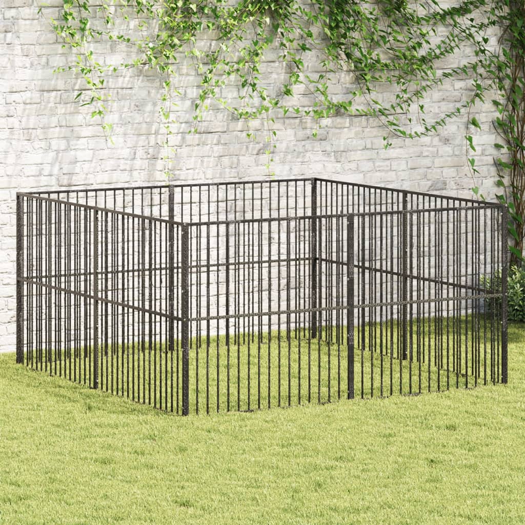 Hondenkennel 4 panelen gepoedercoat staal zwart