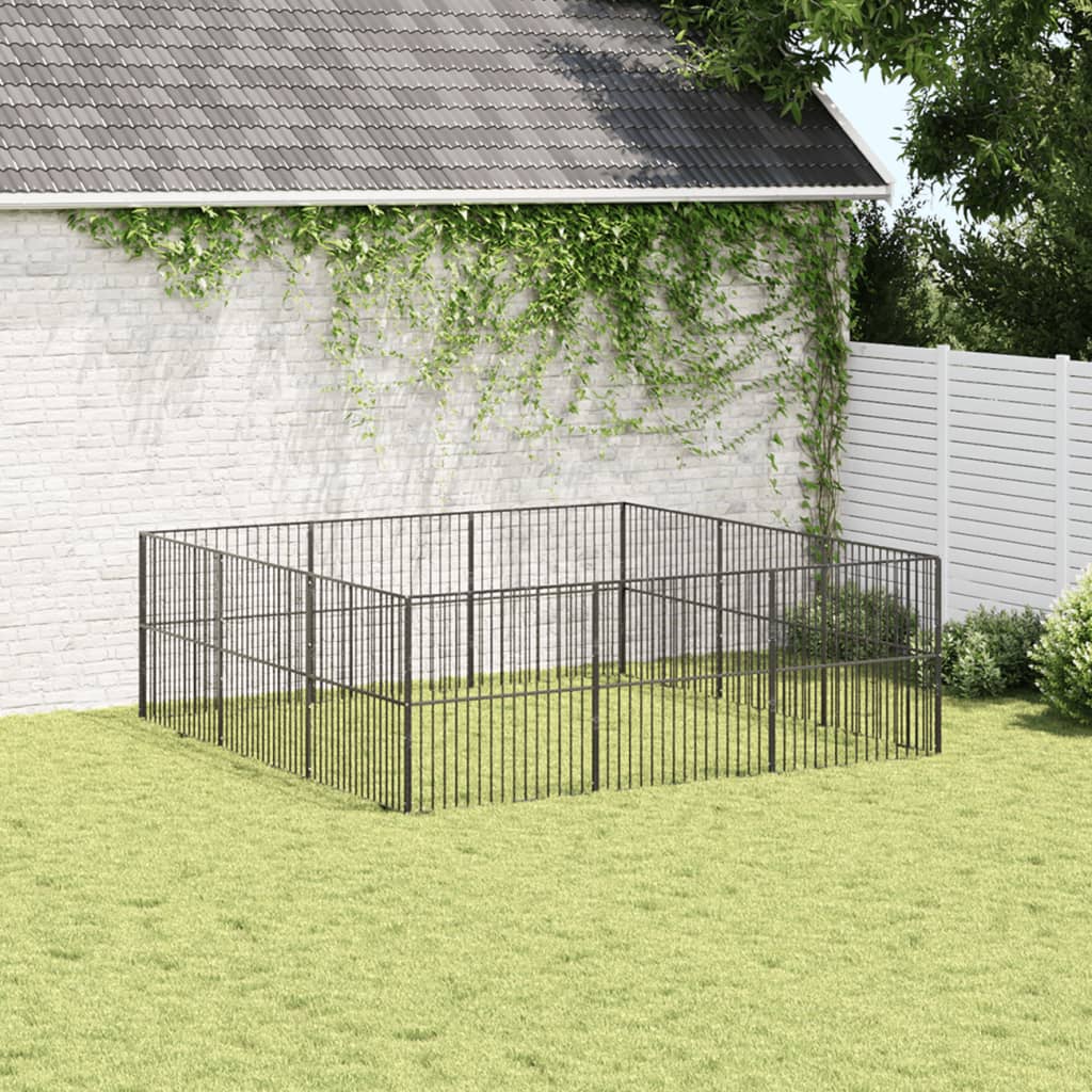 Hondenkennel 4 panelen gepoedercoat staal zwart