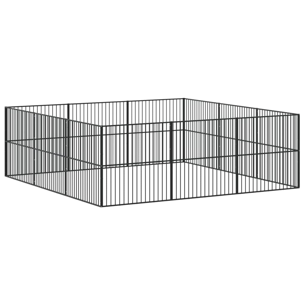 Hondenkennel 4 panelen gepoedercoat staal zwart