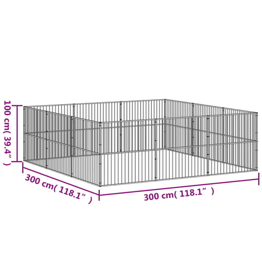 Hondenkennel 4 panelen gepoedercoat staal zwart