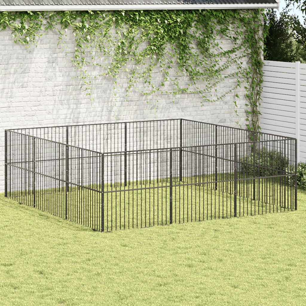 Hondenkennel 4 panelen gepoedercoat staal zwart