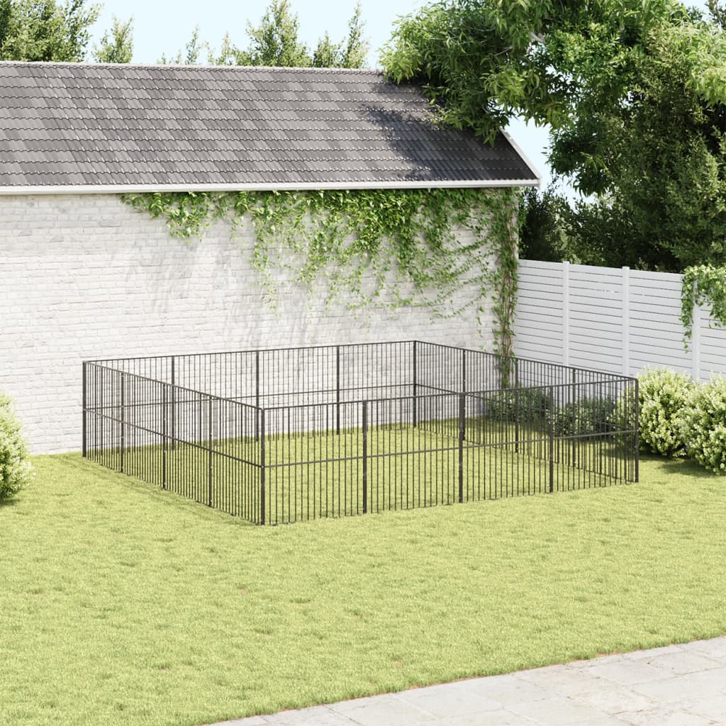 Hondenkennel 4 panelen gepoedercoat staal zwart