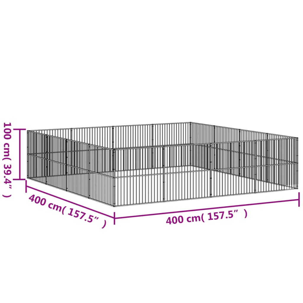 Hondenkennel 4 panelen gepoedercoat staal zwart