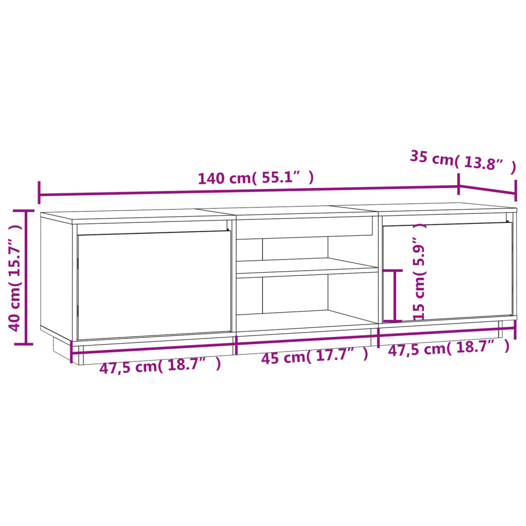 Tv-meubel 140x35x40 cm massief grenenhout