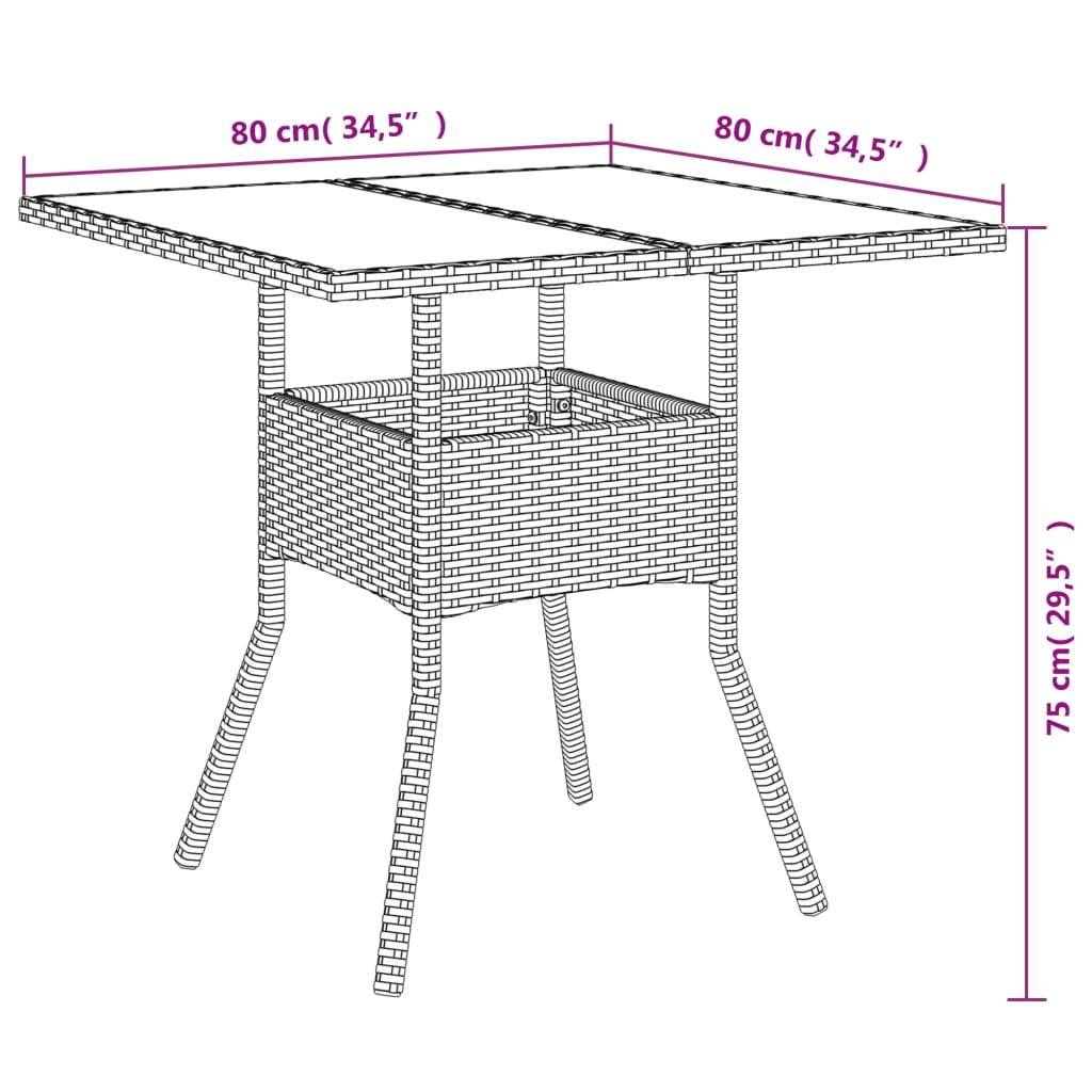 Tuintafel met acaciahouten blad 80x80x75 cm poly rattan