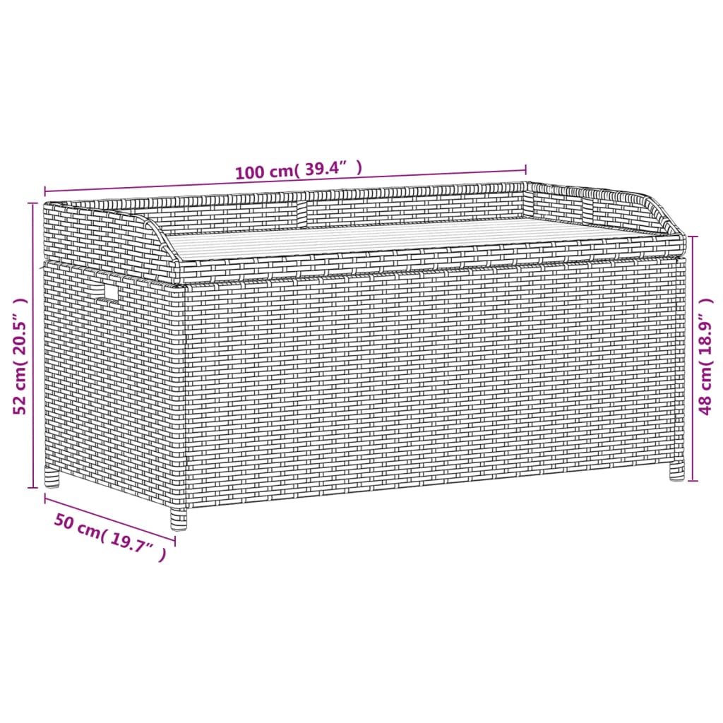 Opbergbank 100x50x52 cm poly rattan en acaciahout