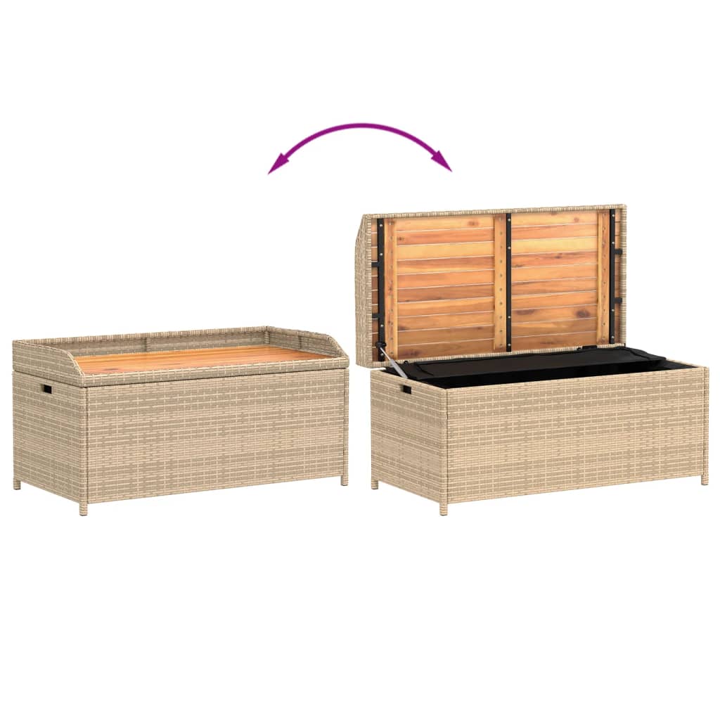 Opbergbank 100x50x52 cm poly rattan en acaciahout