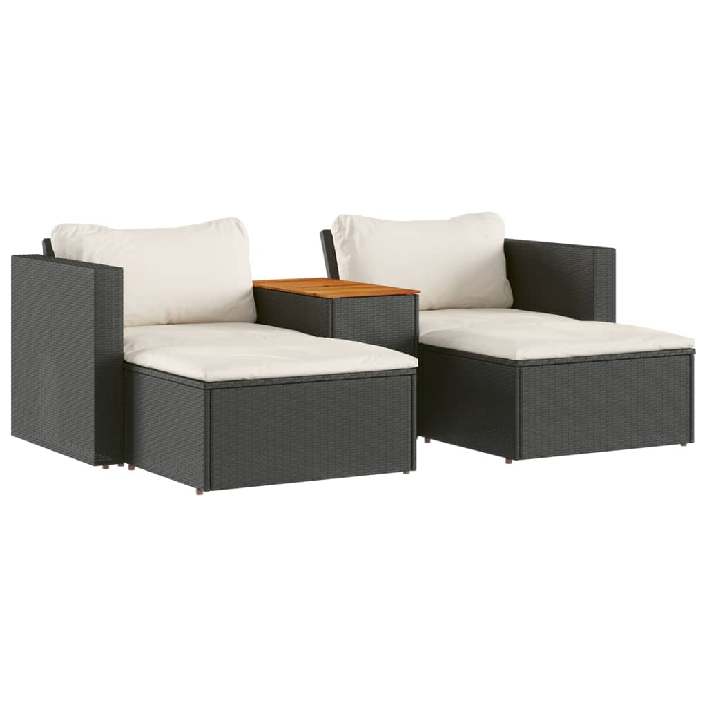 5-delige Loungeset met kussens poly rattan acacia