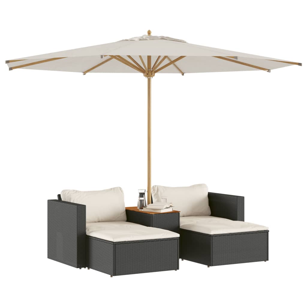 5-delige Loungeset met kussens poly rattan acacia