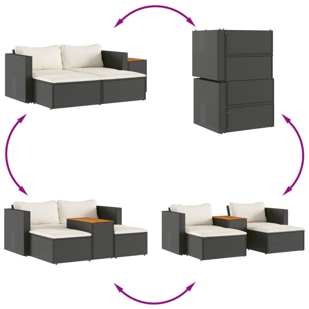 5-delige Loungeset met kussens poly rattan acacia