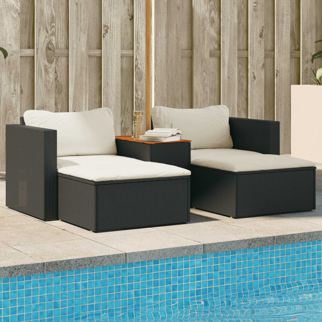 5-delige Loungeset met kussens poly rattan acacia